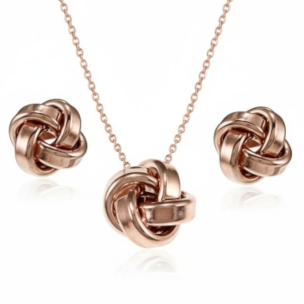 NIB Vintage Rose Gold Sterling Silver Love Knot Earrings & 18" Necklace Set!